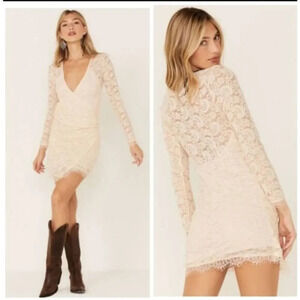FREE PEOPLE WOMEN'S PEARL LACE LONG SLEEVE MINI DRESS